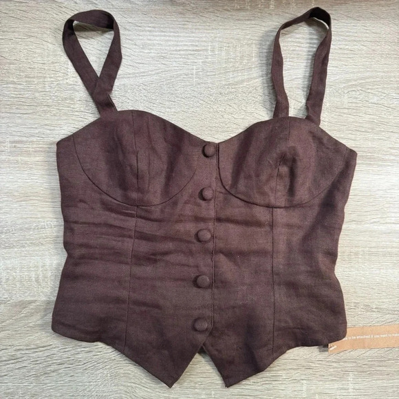 NWT Reformation Olivia Linen Corset Top Brown - Picture 1 of 12